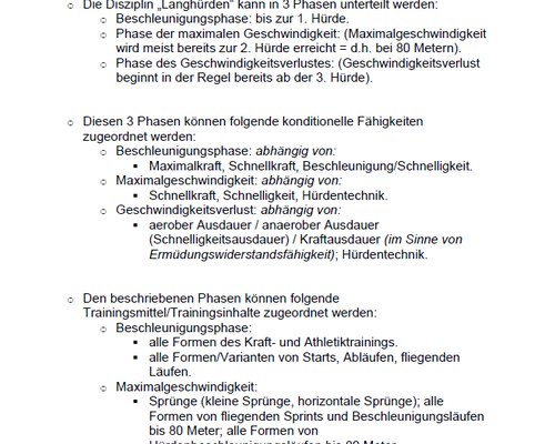 Langhürdentraining - Trainingsmethodische Hinweise 