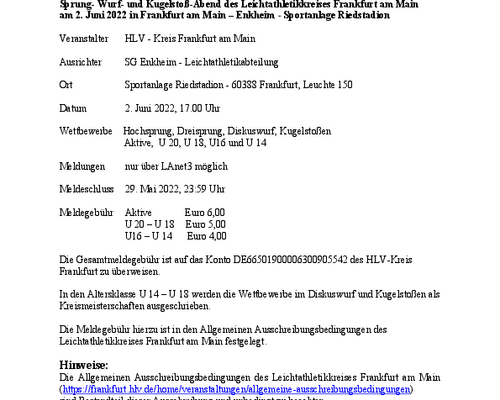 Update:Ausschreibung Sprung- Wurf- und Kugelstoß-Abend