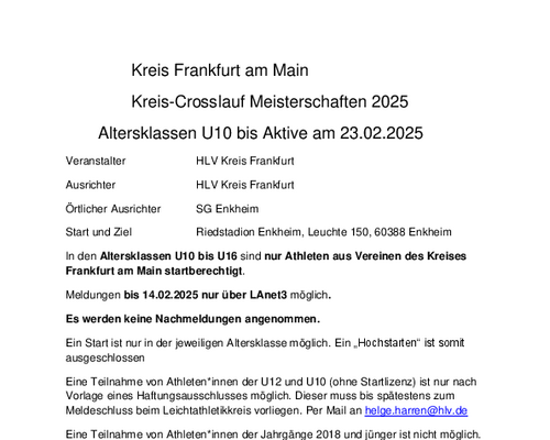 Ausschreibung Kreis-Crosslauf Meisterschaften 2025