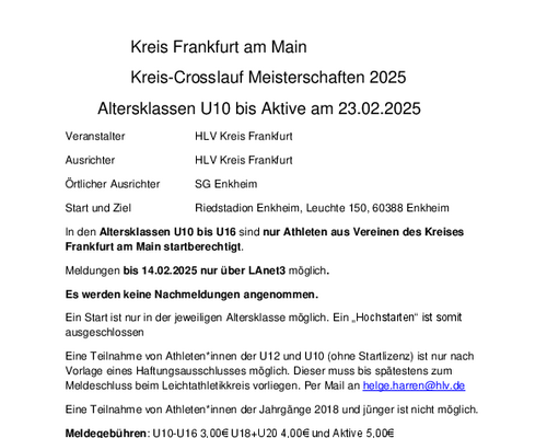 Update:Ausschreibung Kreis-Crosslauf Meisterschaften 2025