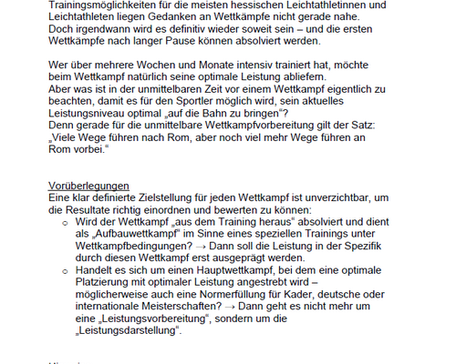 Kurzhürde: Gedanken zur unmittelbaren Wettkampfvorbereitung / Aufwärmen