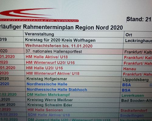 Vorläufiger Terminplan 2020 Stand 26.11.2019